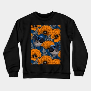 Fairy wrens and orange poppies Crewneck Sweatshirt